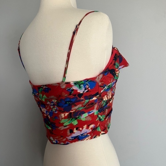 Zara Ruffle Crop Top Draped Red Floral‎ Large Shirt - Picture 9 of 13